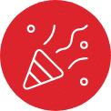 Konfetti-Symbol auf rotem Hintergrund, repräsentiert Erfolg und Effizienz in der Beschaffung bei Schröter GmbH.