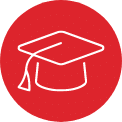 Symbol eines Doktorhuts auf rotem Hintergrund, Schröter GmbH, Experte in C-Artikel-Management und E-Procurement.