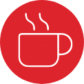 Rotes Icon mit weißer, dampfender Kaffeetasse, Symbol der Schröter GmbH für effiziente Beschaffungslösungen in der Bürowirtschaft.