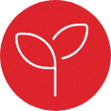 Rotes Icon mit weißen Blättern, symbolisiert effiziente C-Artikel-Beschaffungslösungen der Schröter GmbH, Bürowirtschaftsexperte.