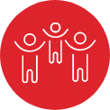 Schröter GmbH Logo: Drei stilisierte Figuren auf rotem Kreis, symbolisieren Teamwork und effiziente Beschaffungsprozesse.
