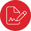 Logo der Schröter GmbH: Weißes Symbol von Stift und Papier auf rotem Hintergrund, für C-Artikel-Beschaffungslösungen.