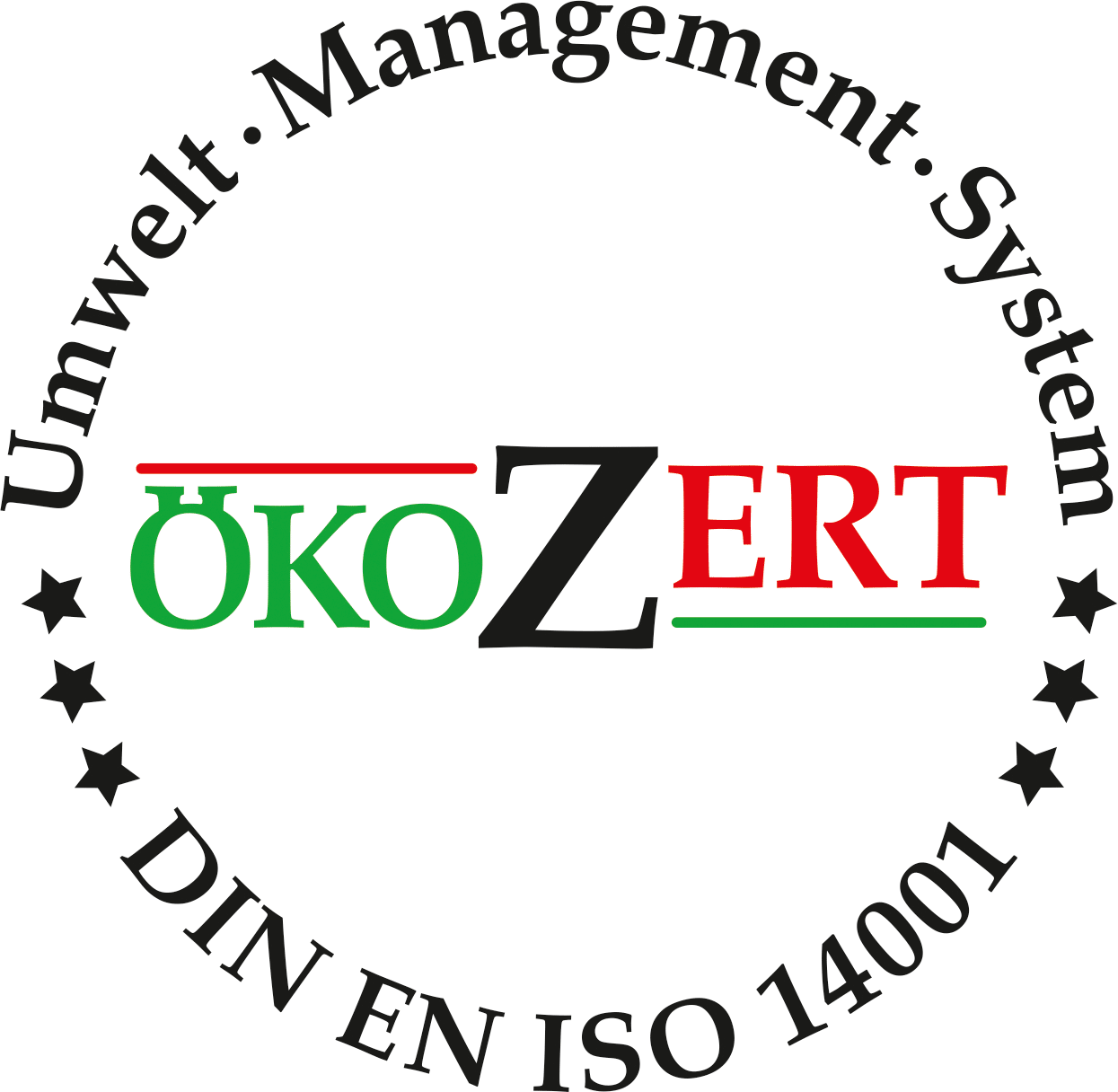 ÖkoZert Logo für Umwelt-Management nach DIN EN ISO 14001, verwendet von Schröter GmbH für optimierte Beschaffungsprozesse.