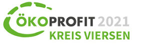 Logo von ÖKOPROFIT 2021 Kreis Viersen, ausgezeichnetes Projekt zur Förderung ökologischer und ökonomischer Nachhaltigkeit.